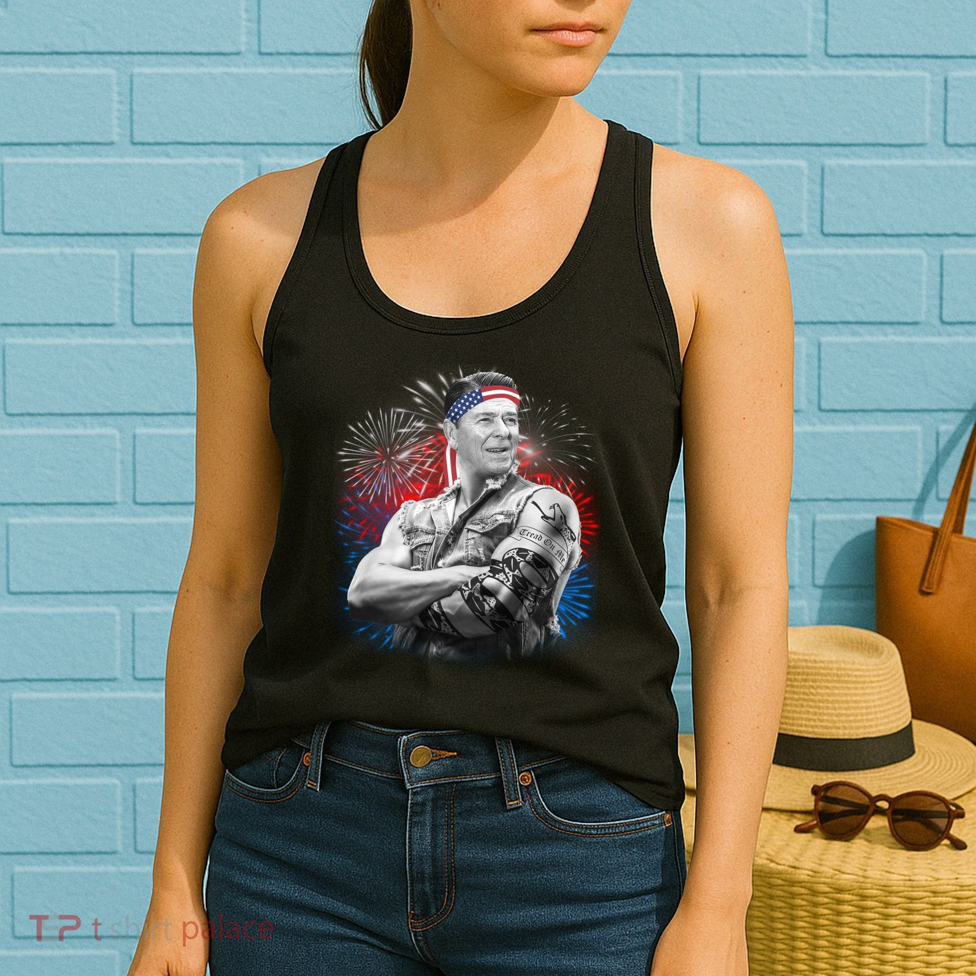 USA Fireworks Patriotic Ronald Reagan  Women's Tank Top