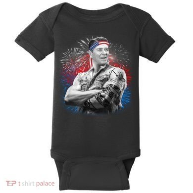 USA Fireworks Patriotic Ronald Reagan  Baby Bodysuit