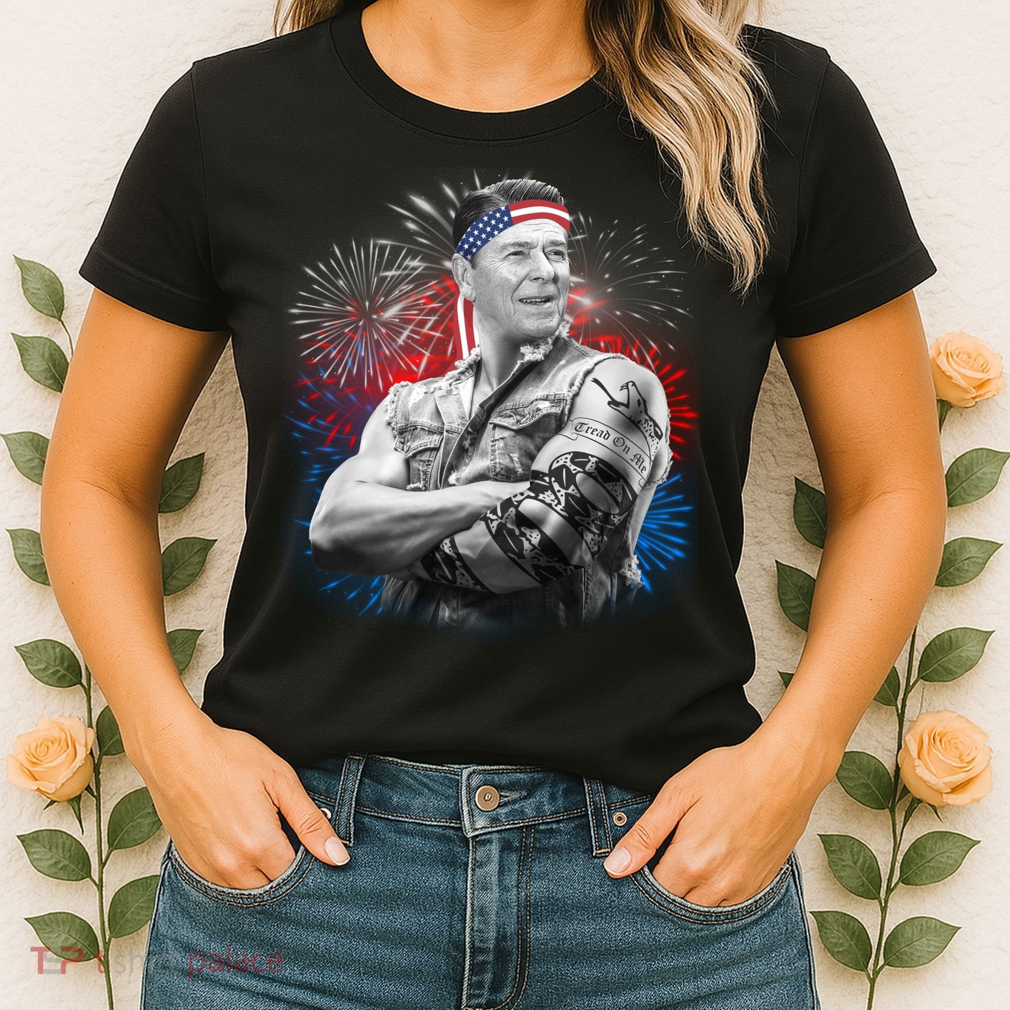 USA Fireworks Patriotic Ronald Reagan  Women's T-Shirt