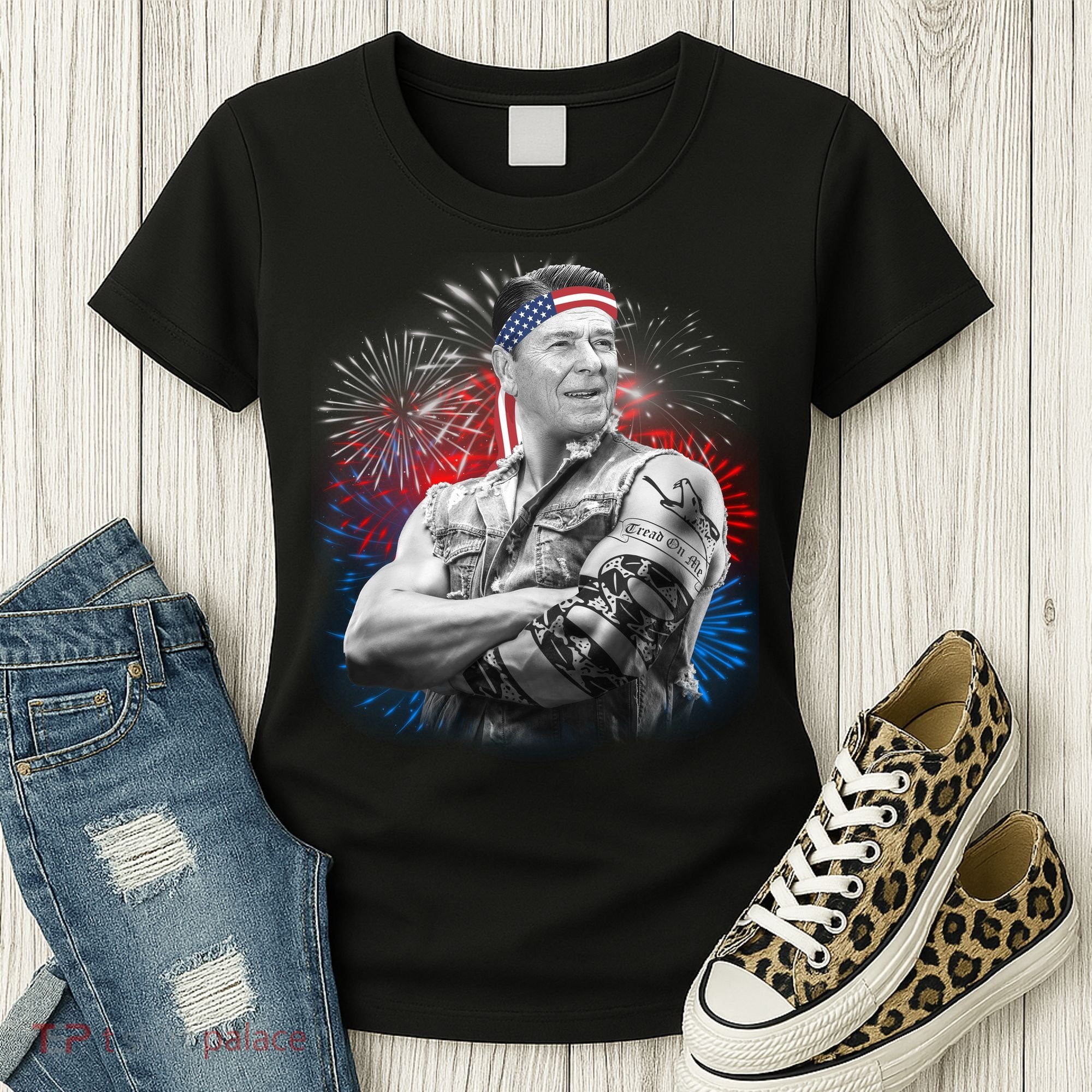 USA Fireworks Patriotic Ronald Reagan  Women's T-Shirt