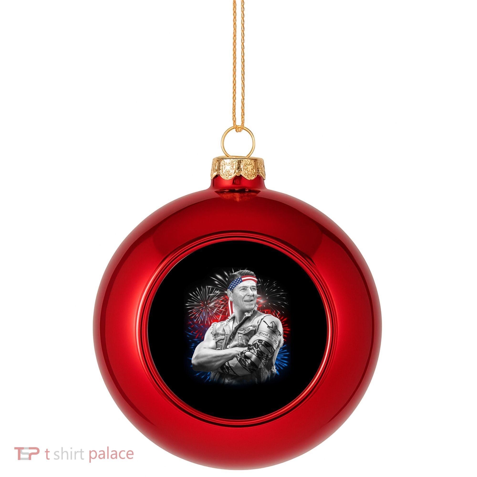 USA Fireworks Patriotic Ronald Reagan  Plastic Christmas Ball Ornament