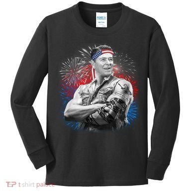 USA Fireworks Patriotic Ronald Reagan  Kids Long Sleeve Shirt