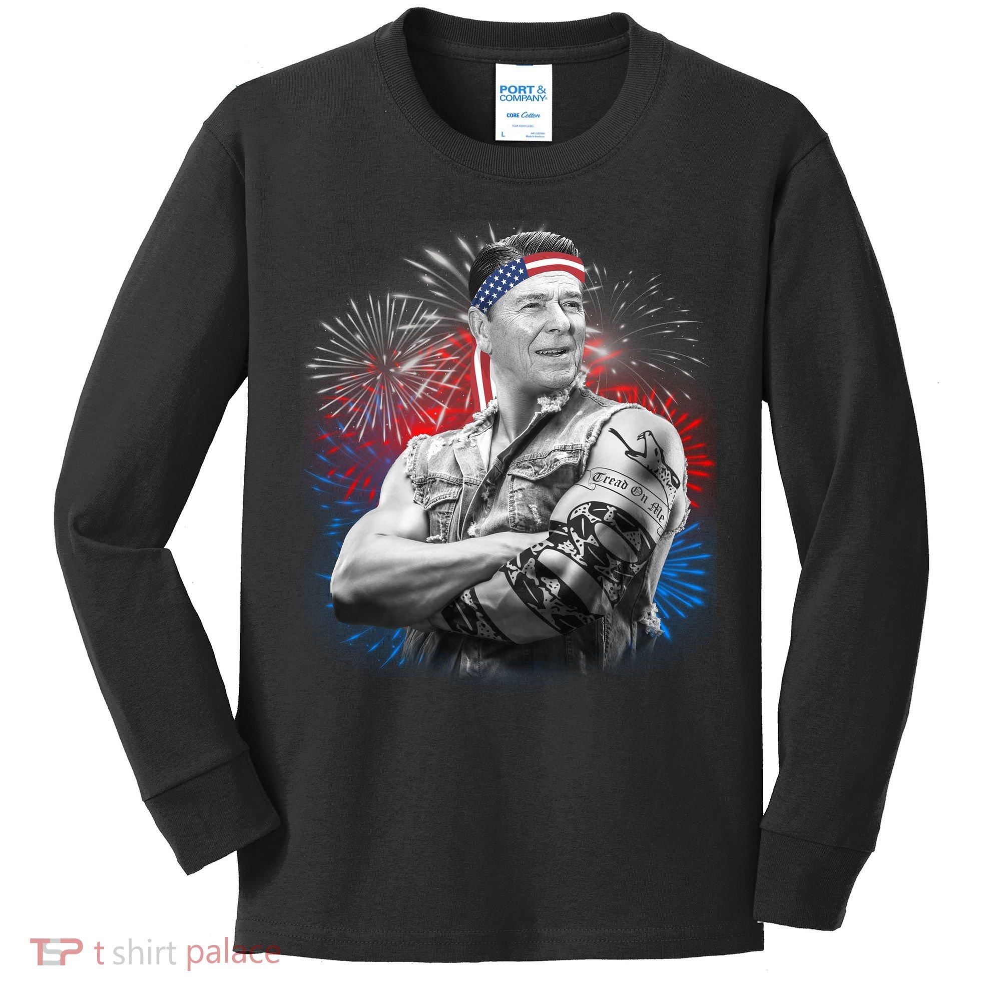 USA Fireworks Patriotic Ronald Reagan  Kids Long Sleeve Shirt