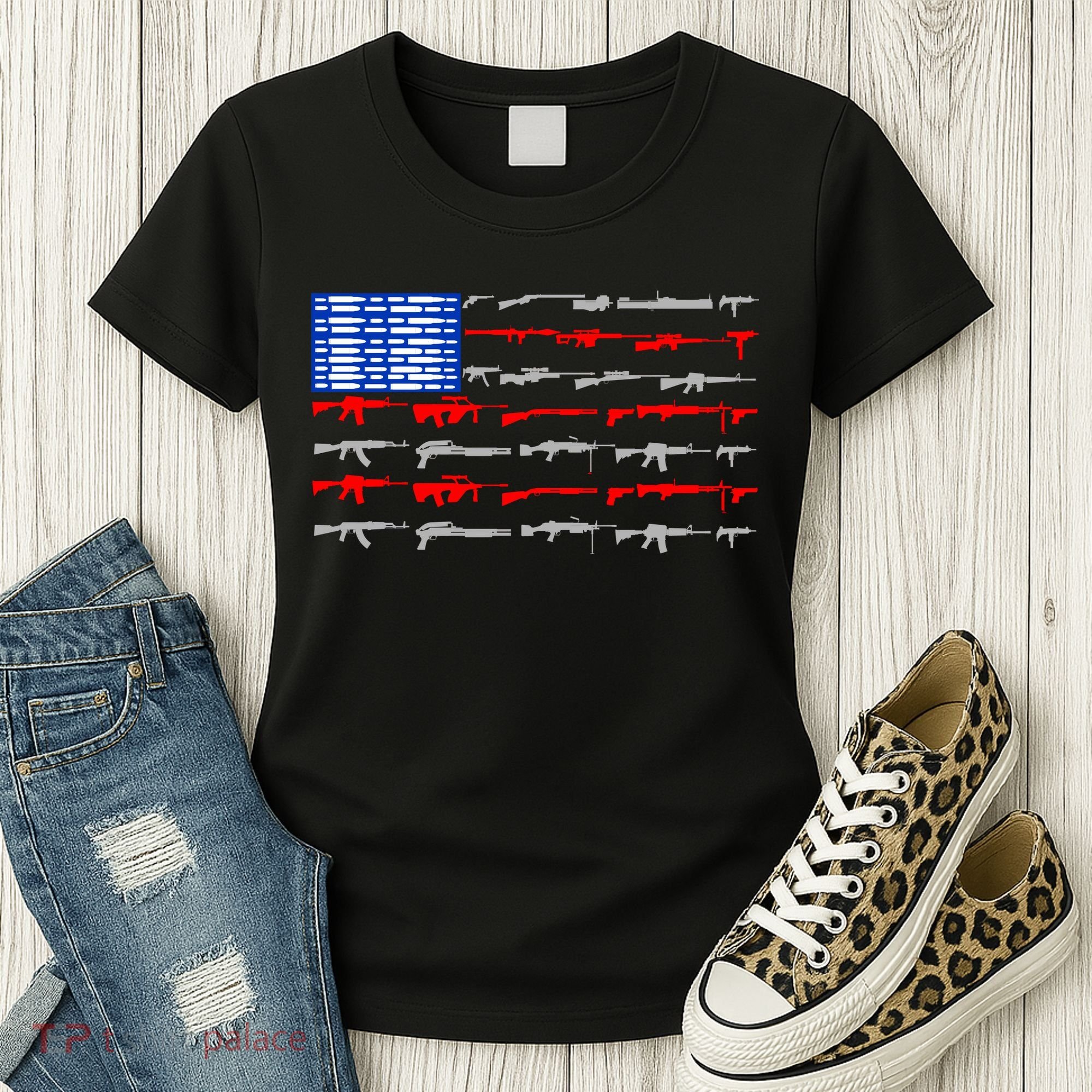 USA Flag: 2nd Amendment Gun Flag Rights Women's T-Shirt