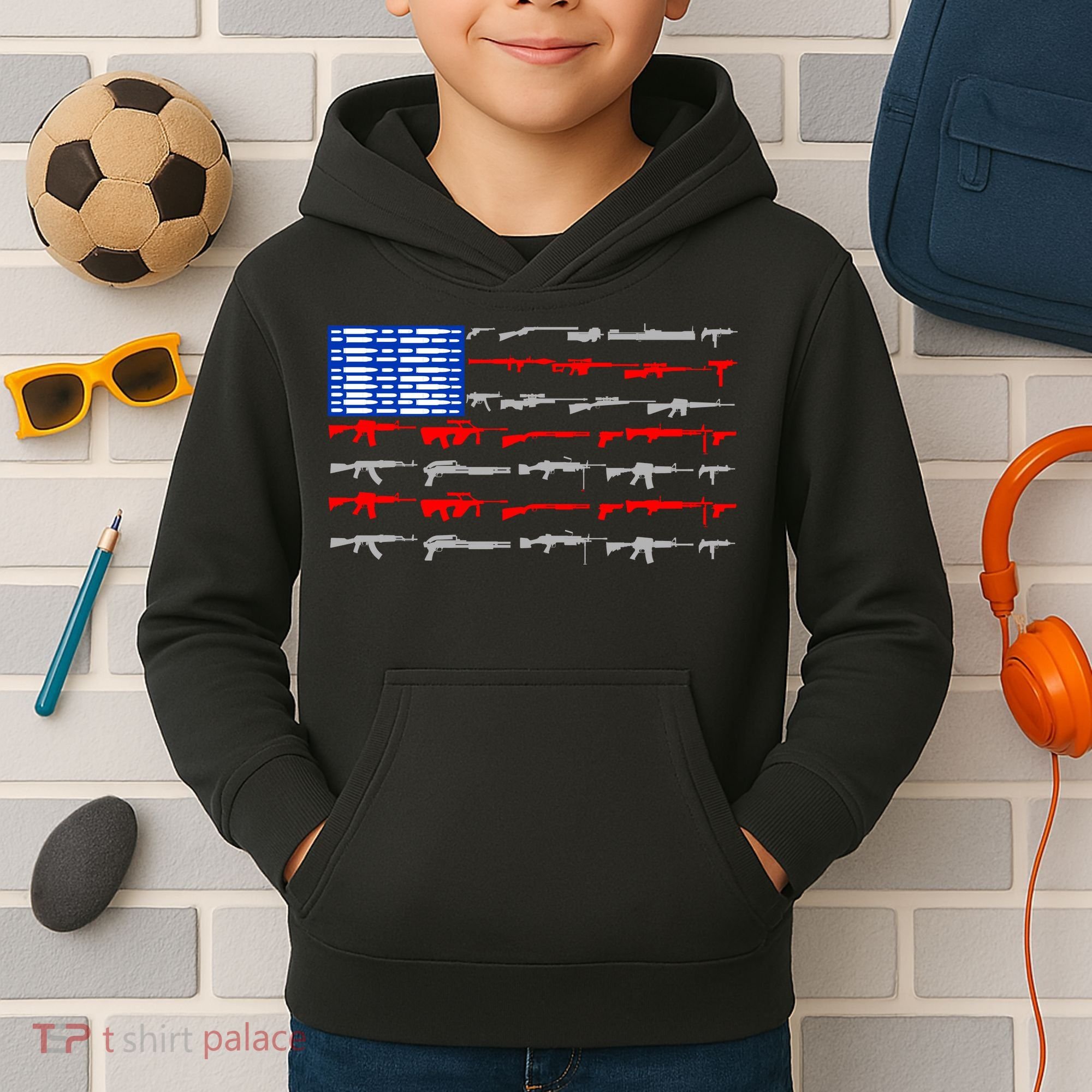 USA Flag: 2nd Amendment Gun Flag Rights Kids Hoodie