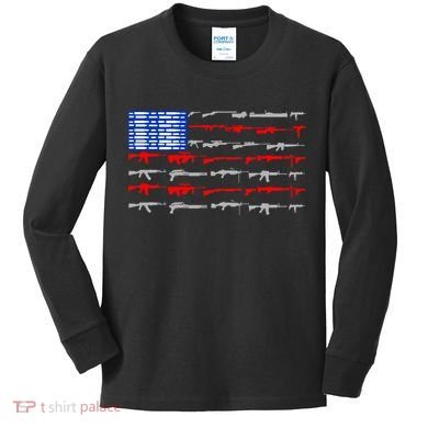USA Flag: 2nd Amendment Gun Flag Rights Kids Long Sleeve Shirt