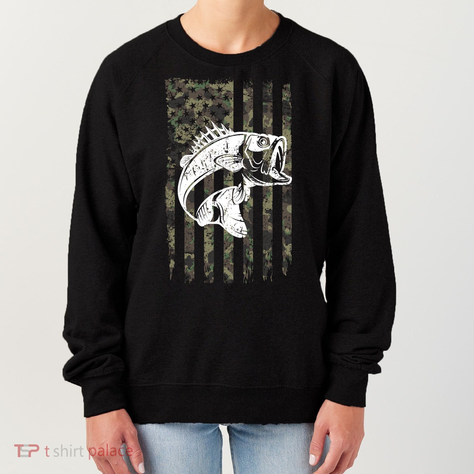 USA Flag Camo Camouflage Fish Women's Sweatshirt