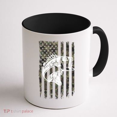 USA Flag Camo Camouflage Fish Coffee Mug back