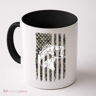 USA Flag Camo Camouflage Fish Coffee Mug