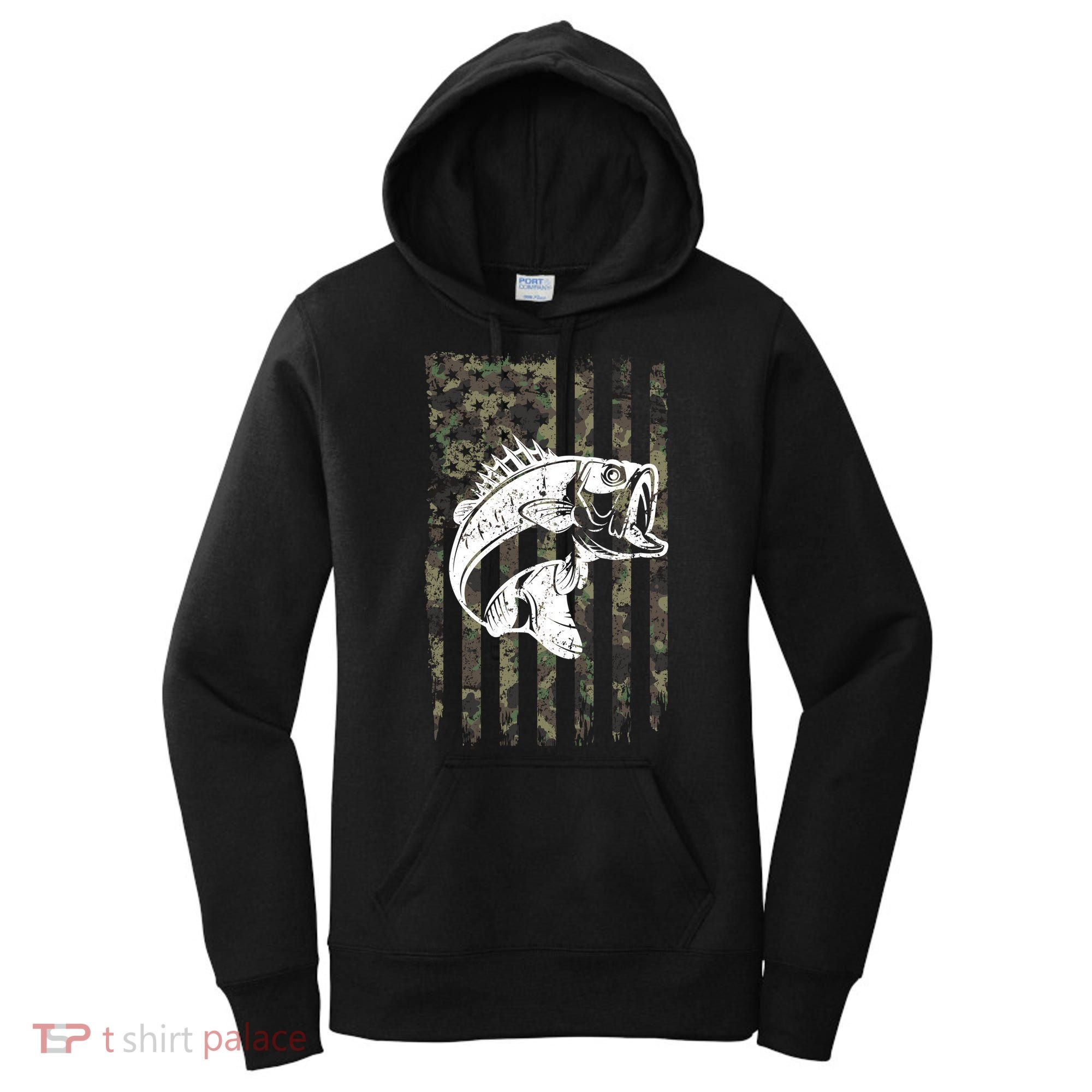 USA Flag Camo Camouflage Fish Women's Hoodie
