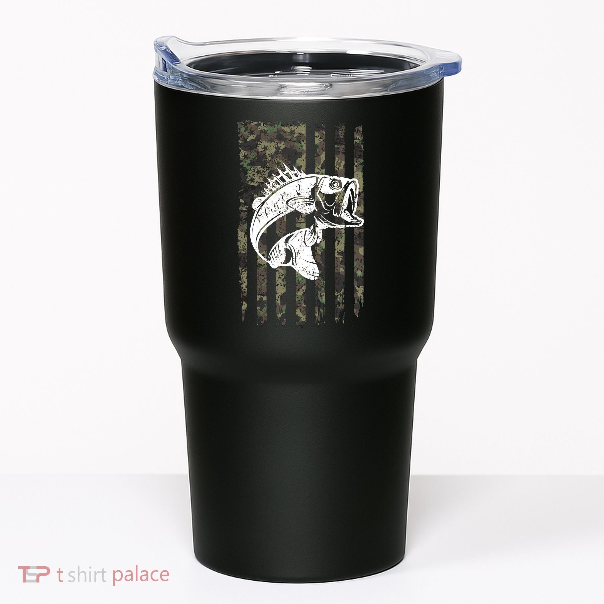 USA Flag Camo Camouflage Fish Tumbler
