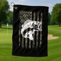 USA Flag Camo Camouflage Fish Golf Towel thumb 1