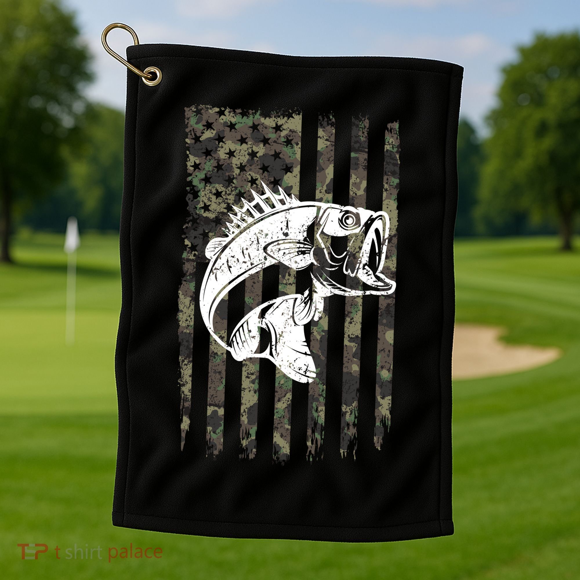USA Flag Camo Camouflage Fish Golf Towel
