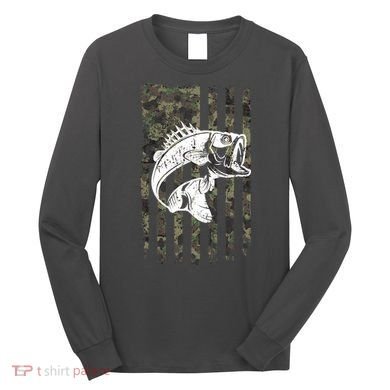 USA Flag Camo Camouflage Fish Long Sleeve Shirt