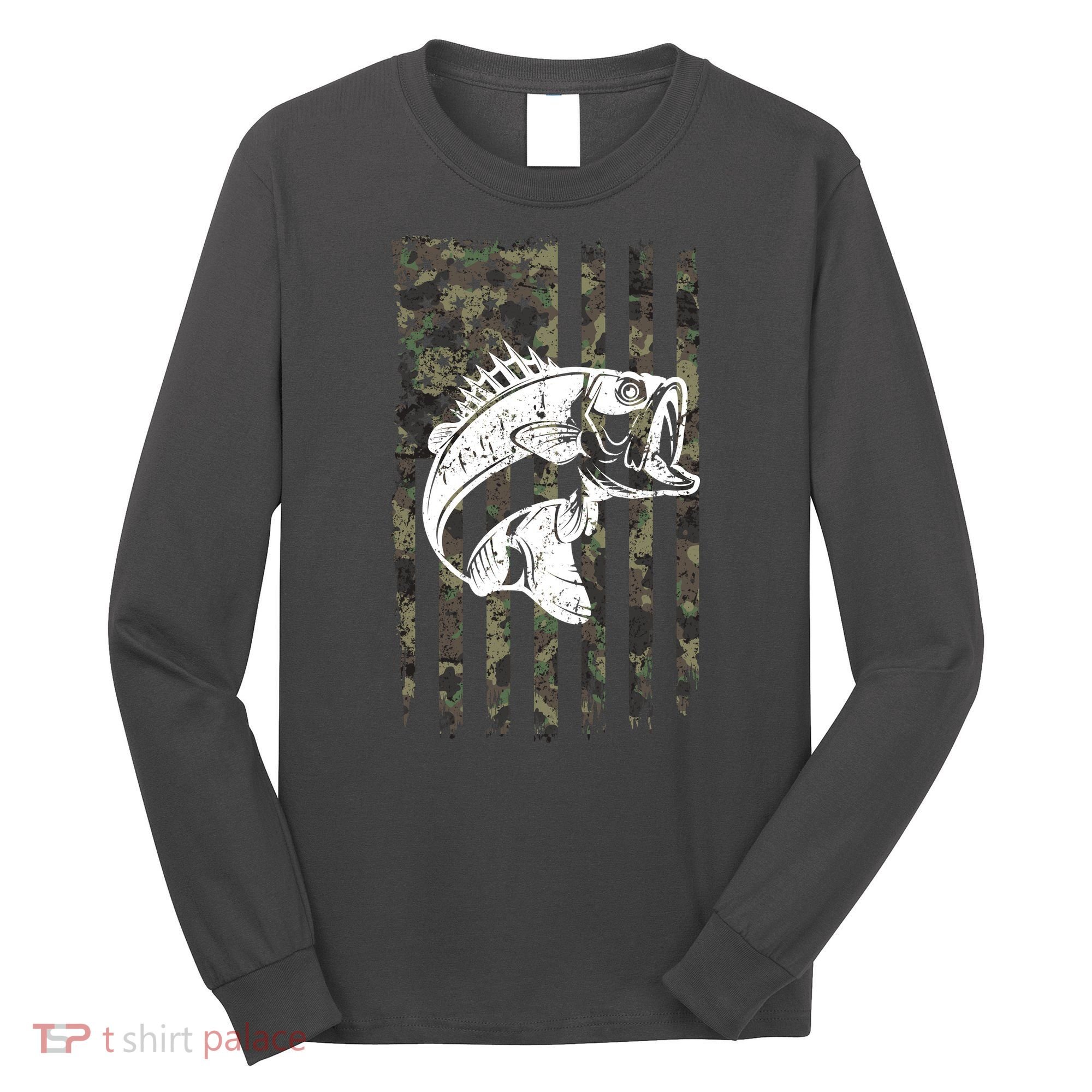 USA Flag Camo Camouflage Fish Long Sleeve Shirt