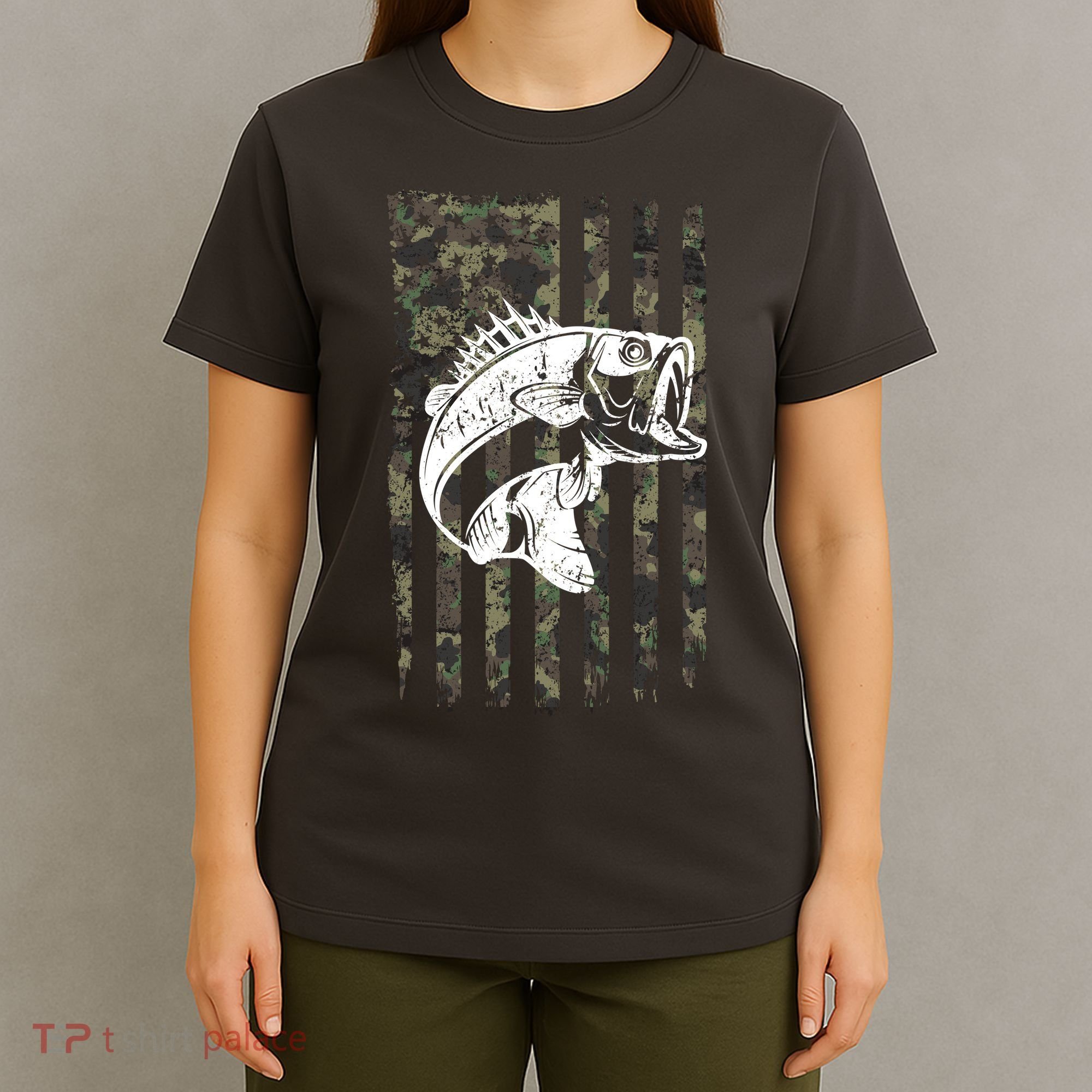USA Flag Camo Camouflage Fish T-Shirt