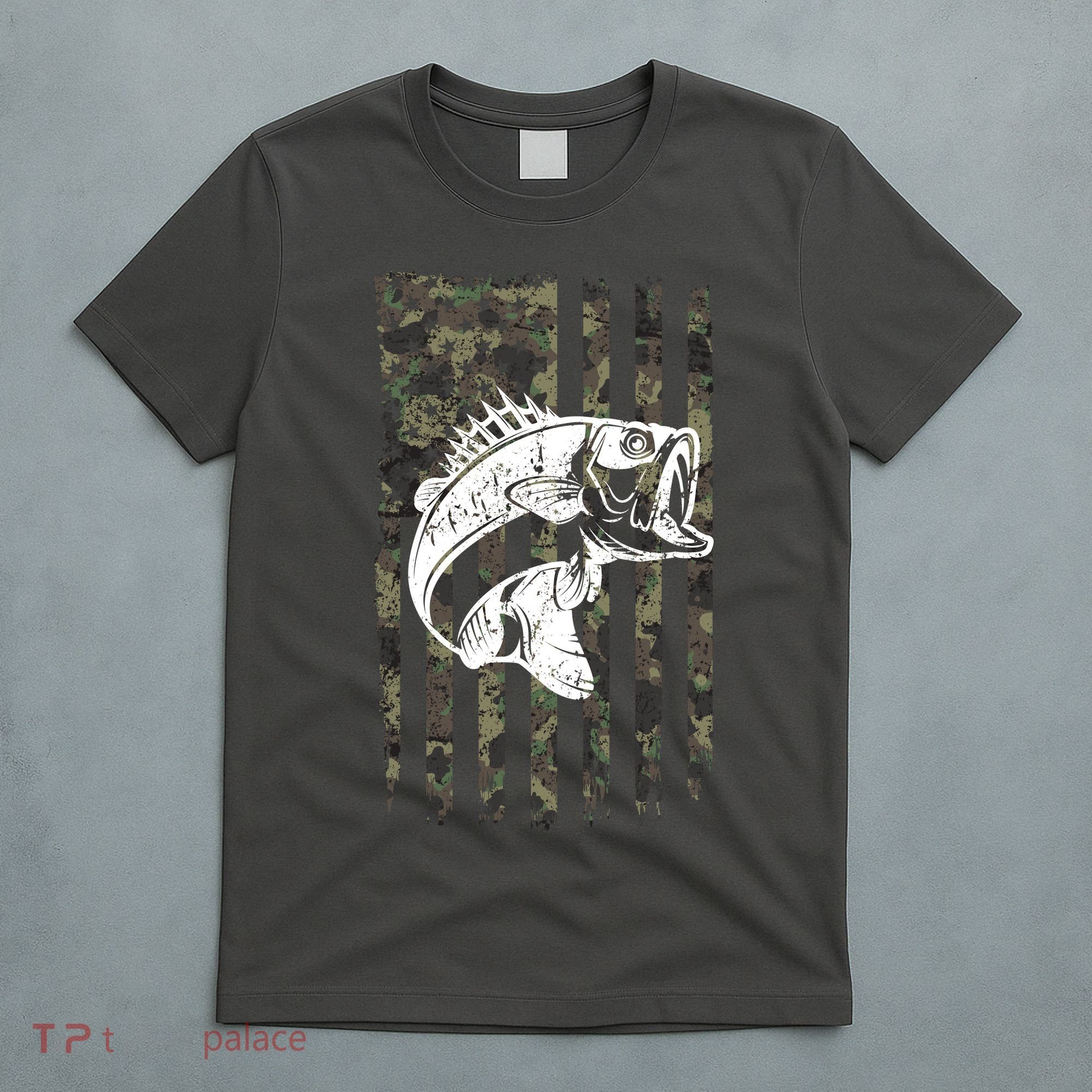 USA Flag Camo Camouflage Fish T-Shirt