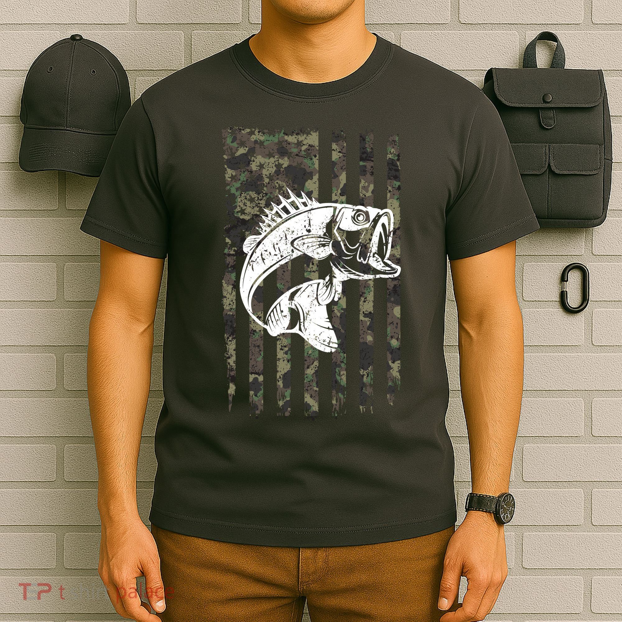 USA Flag Camo Camouflage Fish T-Shirt