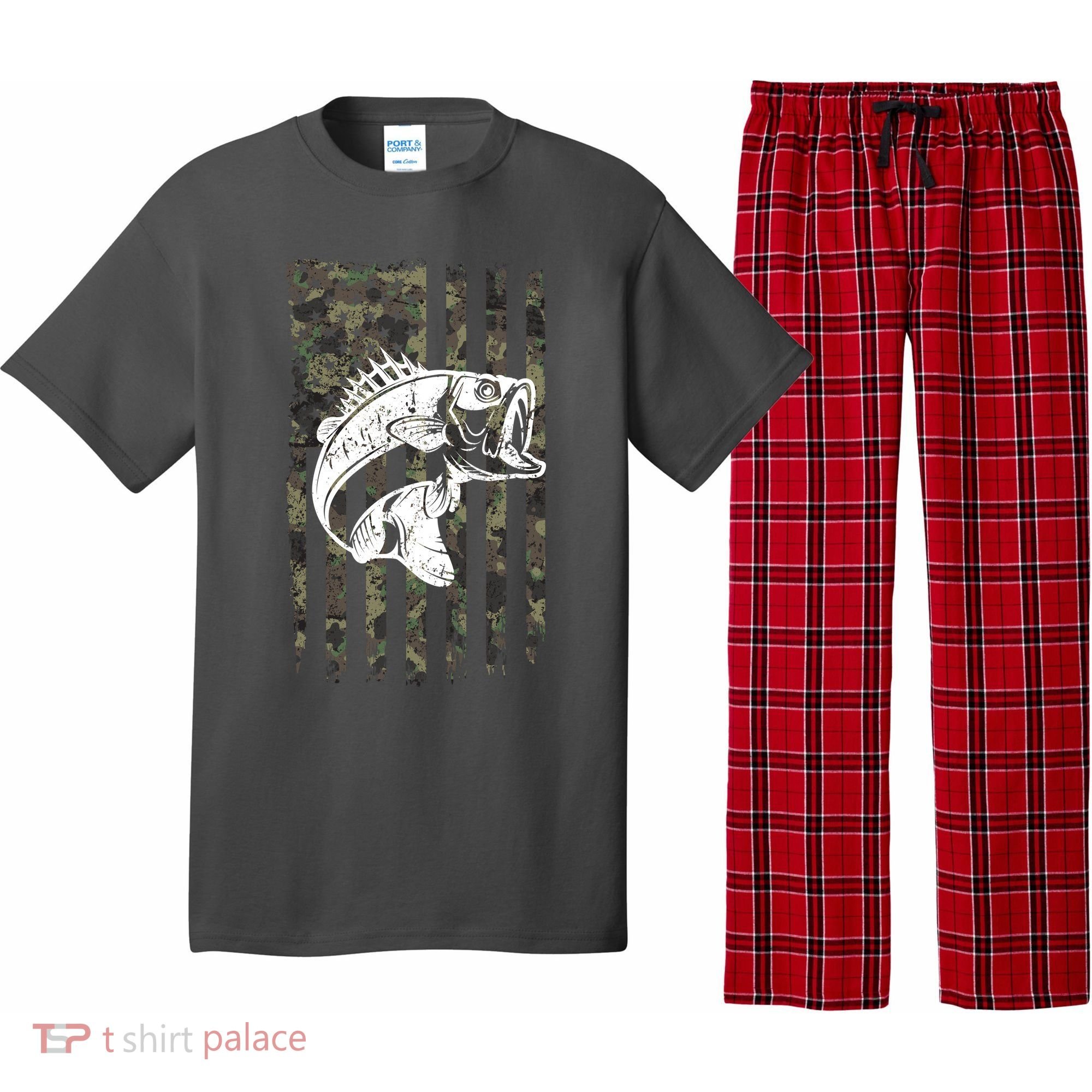 USA Flag Camo Camouflage Fish Pajama Set
