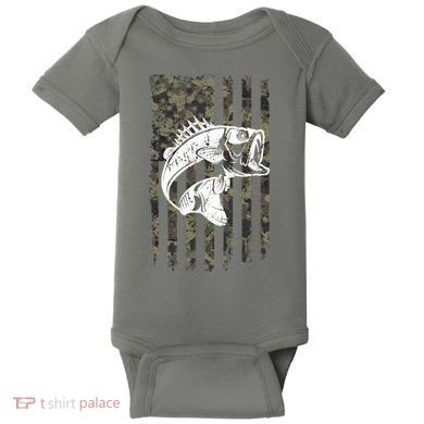 USA Flag Camo Camouflage Fish Baby Bodysuit