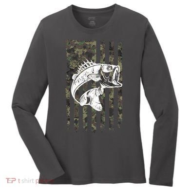 USA Flag Camo Camouflage Fish Women's Long Sleeve Shirt