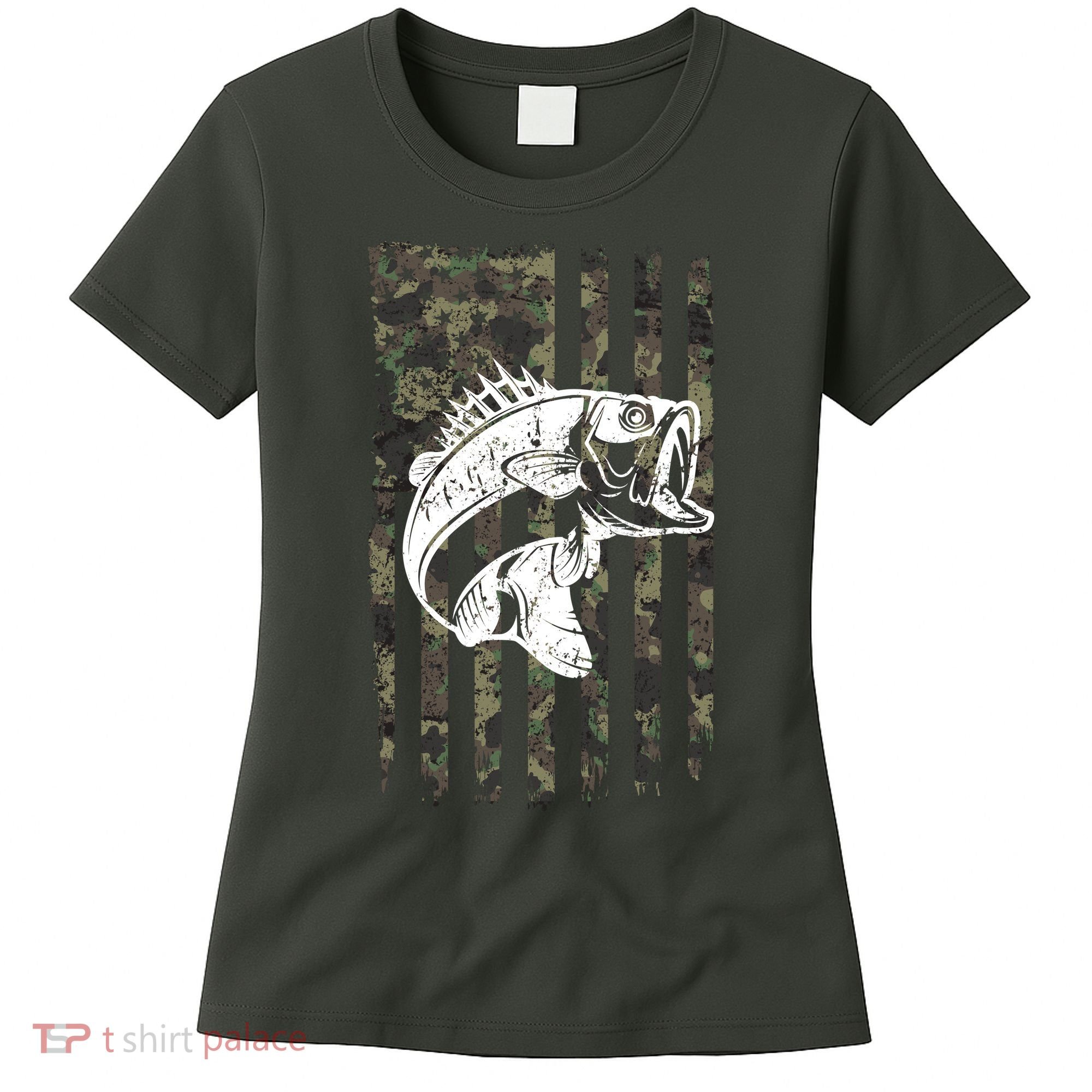 USA Flag Camo Camouflage Fish Women's T-Shirt