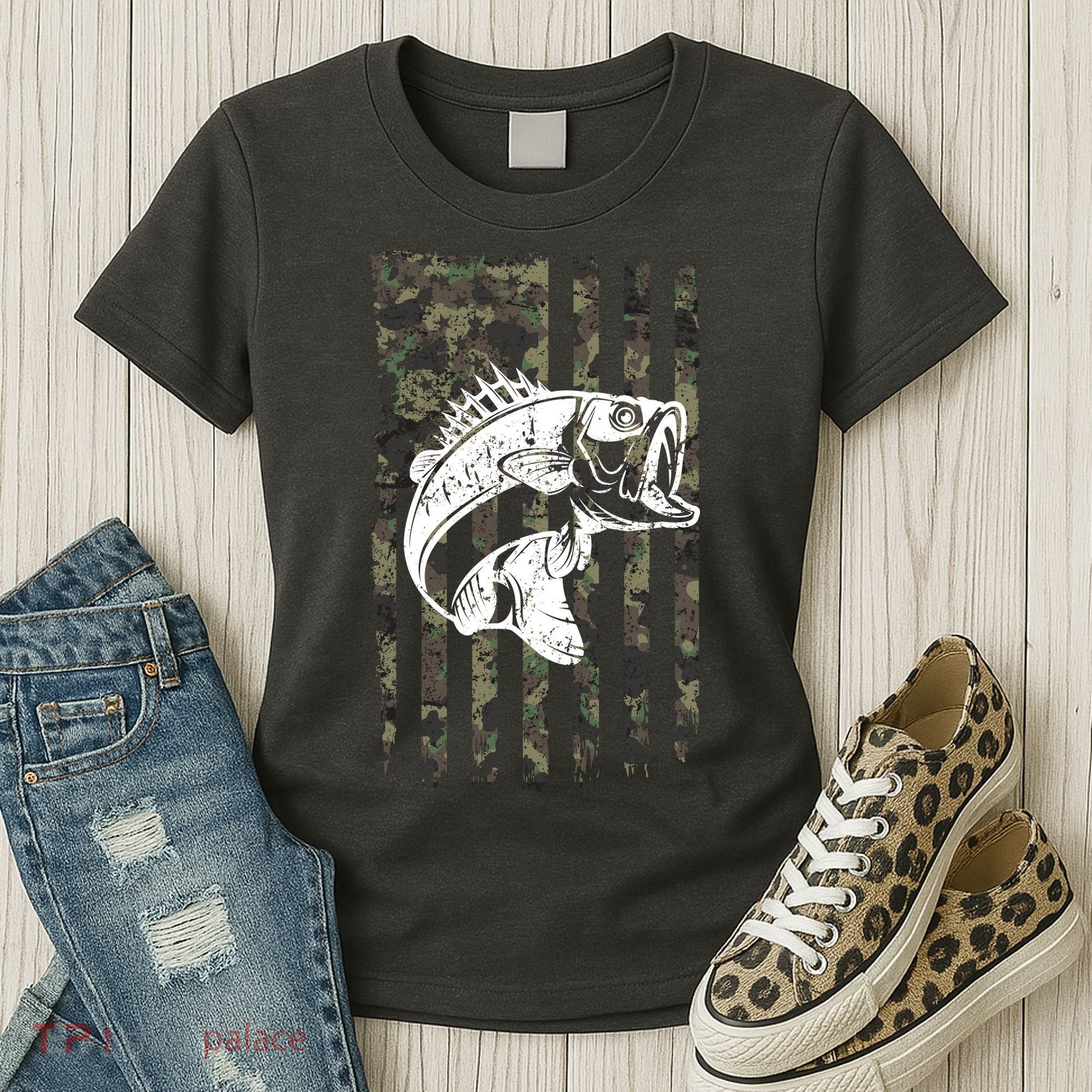 USA Flag Camo Camouflage Fish Women's T-Shirt