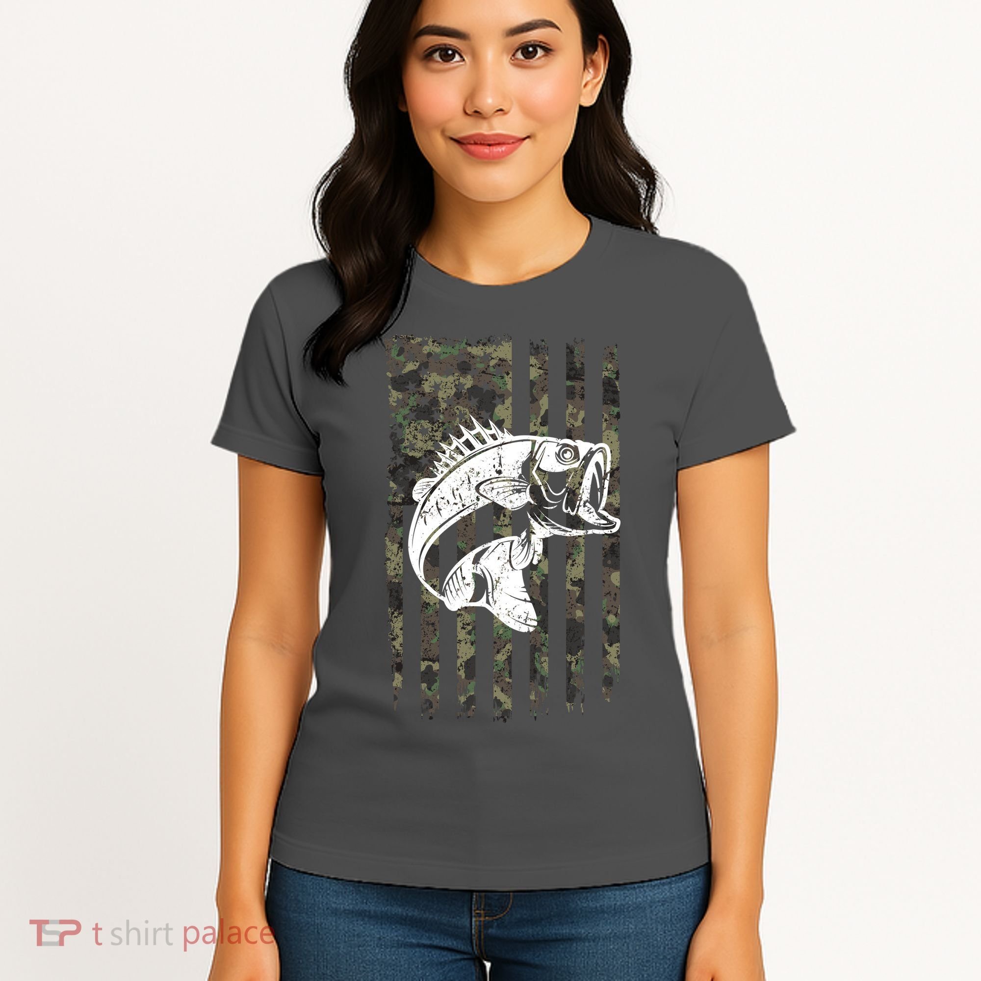 USA Flag Camo Camouflage Fish Women's T-Shirt