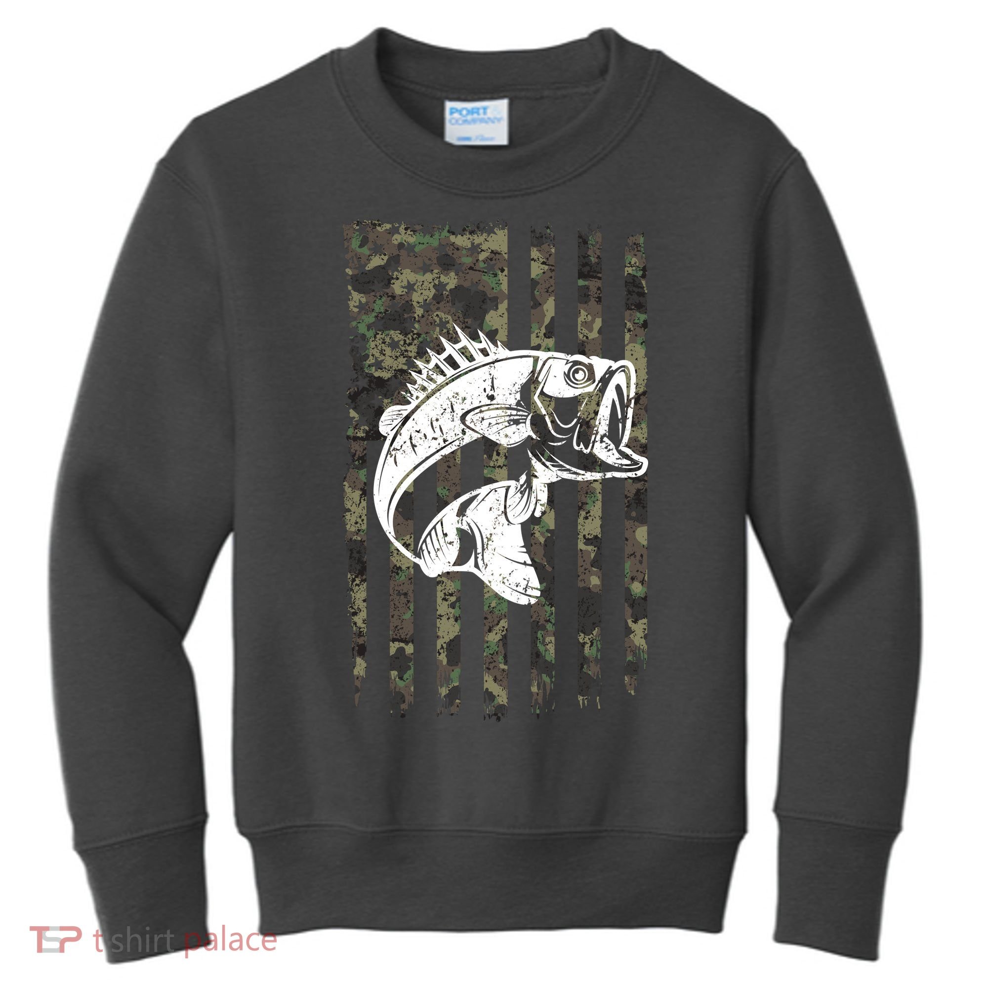 USA Flag Camo Camouflage Fish Kids Sweatshirt