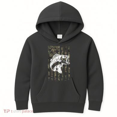 USA Flag Camo Camouflage Fish Kids Hoodie