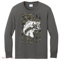 USA Flag Camo Camouflage Fish Kids Long Sleeve Shirt thumb 0