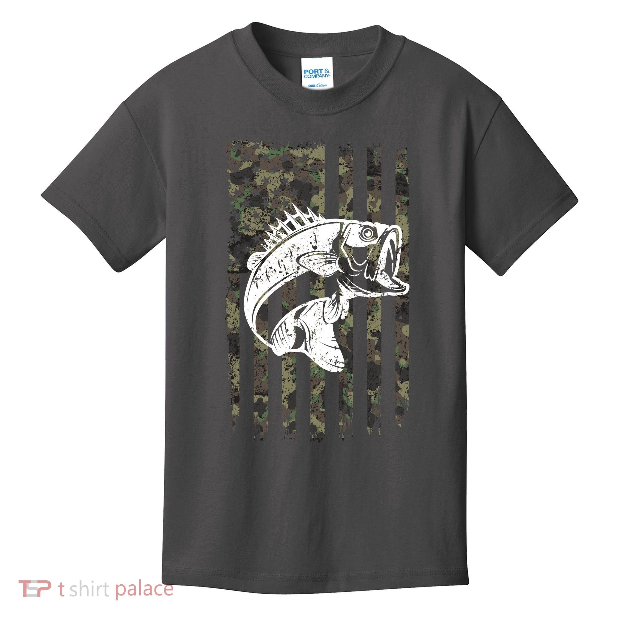 USA Flag Camo Camouflage Fish Kids T-Shirt