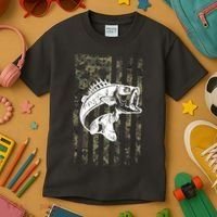 USA Flag Camo Camouflage Fish Kids T-Shirt thumb 3