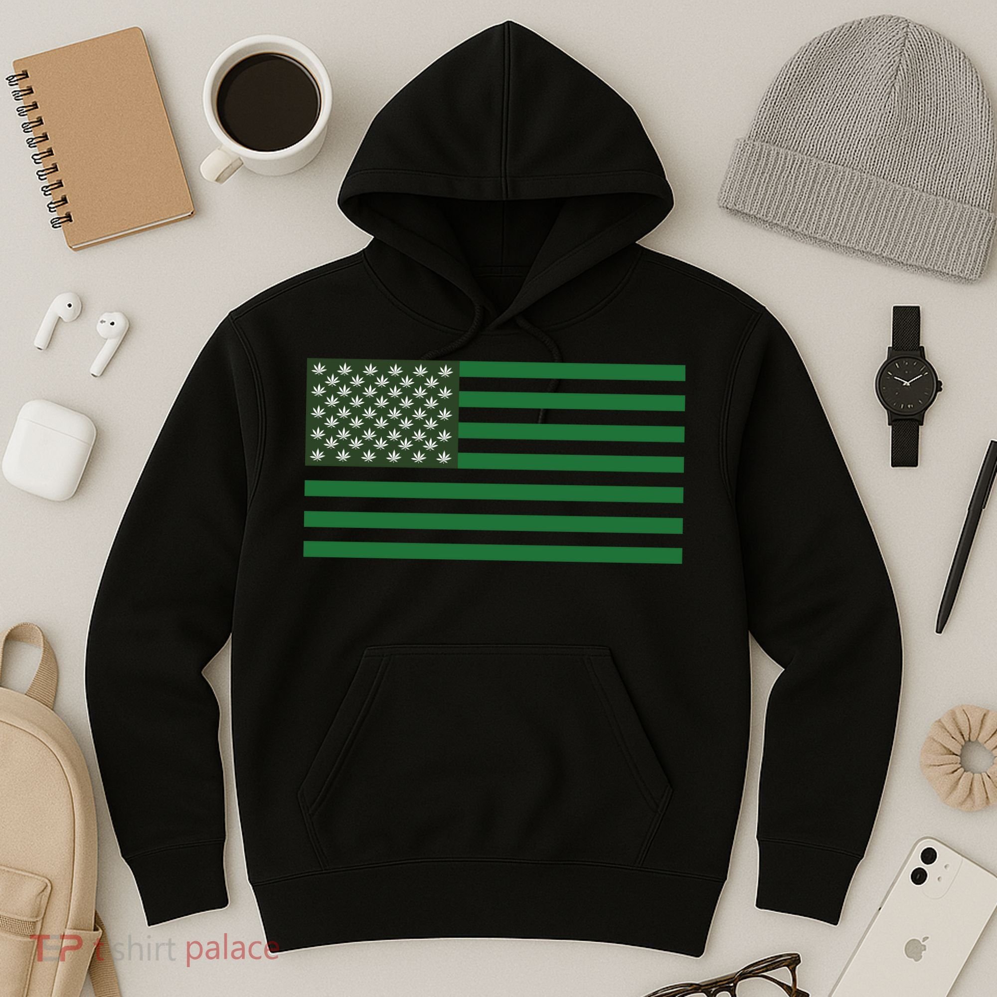 USA Flag Marijuana Cannabis Weed Styled Hoodie