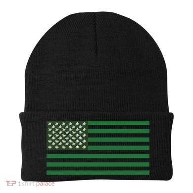 USA Flag Marijuana Cannabis Weed Styled Beanie