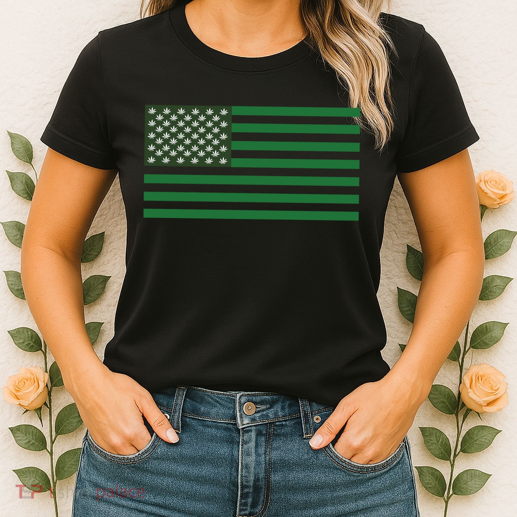 USA Flag Marijuana Cannabis Weed Styled Women's T-Shirt