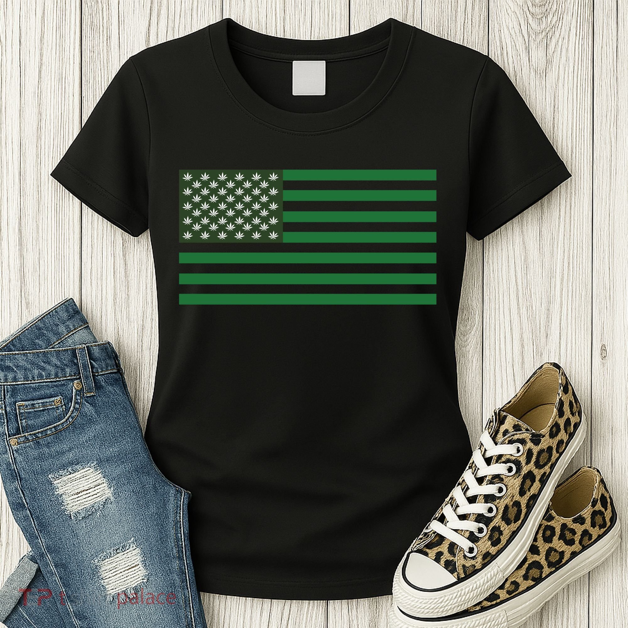USA Flag Marijuana Cannabis Weed Styled Women's T-Shirt