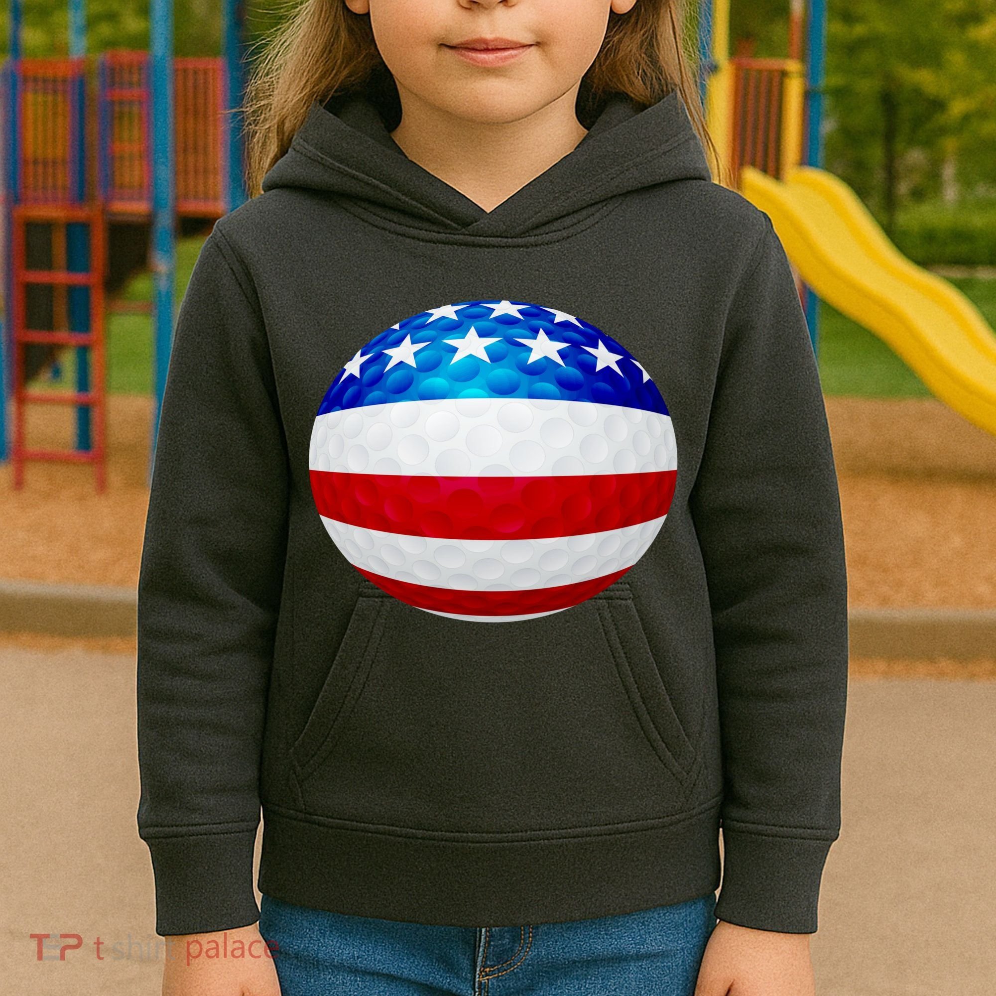 USA Golf Flag GolfBall Kids Hoodie