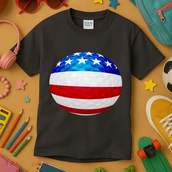 USA Golf Flag GolfBall Kids T-Shirt