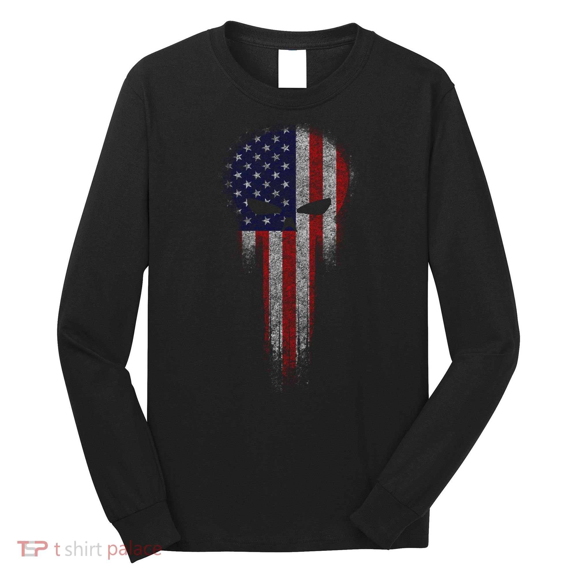 USA Grunge Skull Long Sleeve Shirt