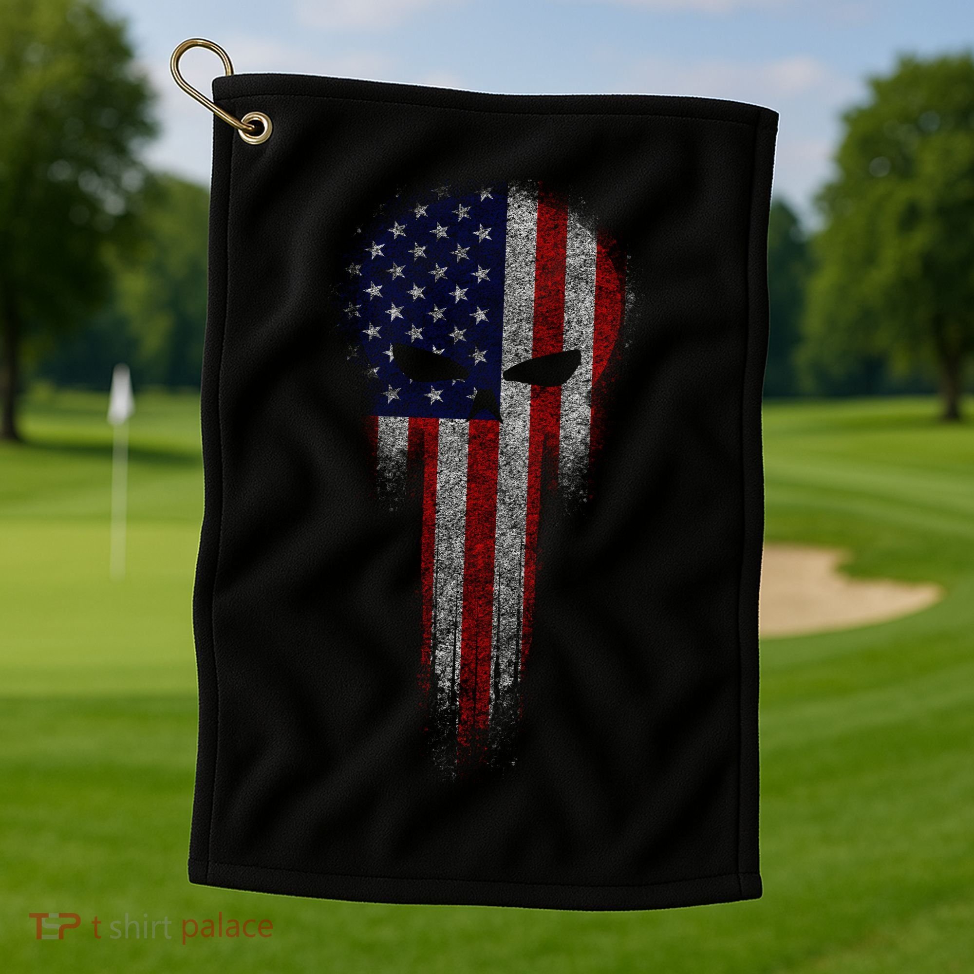 USA Grunge Skull Golf Towel