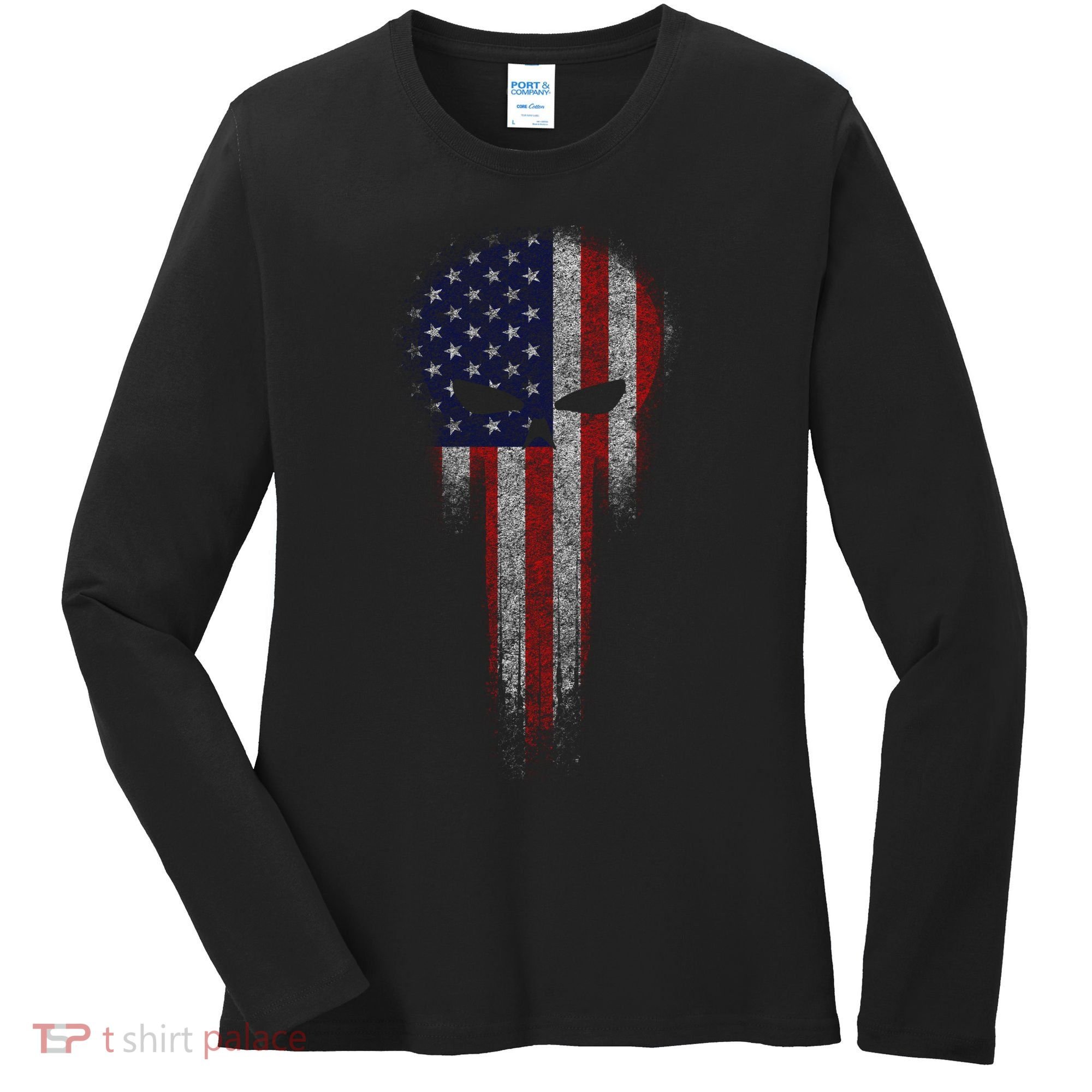 USA Grunge Skull Women's Long Sleeve Shirt