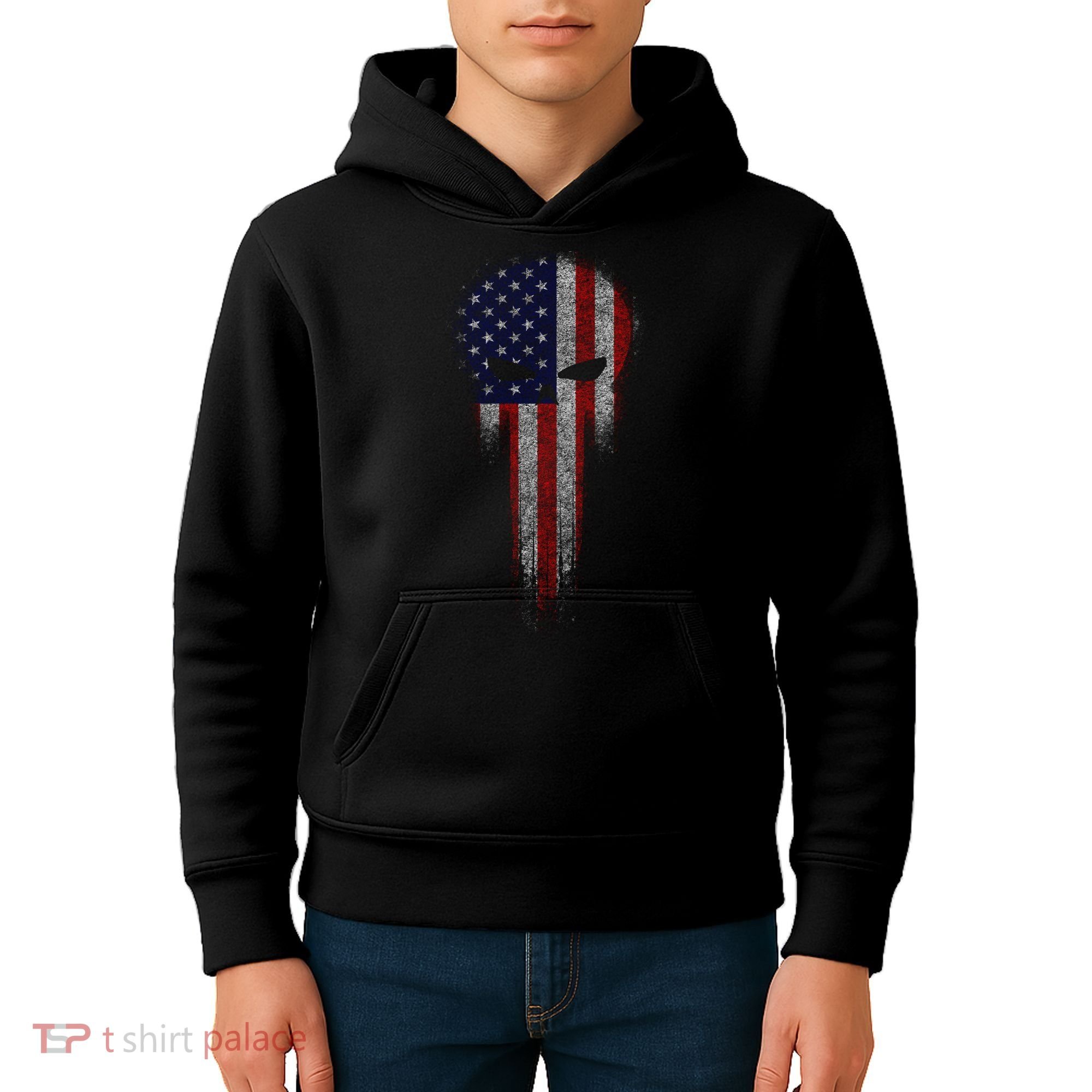 USA Grunge Skull Kids Hoodie