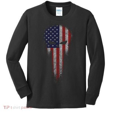 USA Grunge Skull Kids Long Sleeve Shirt