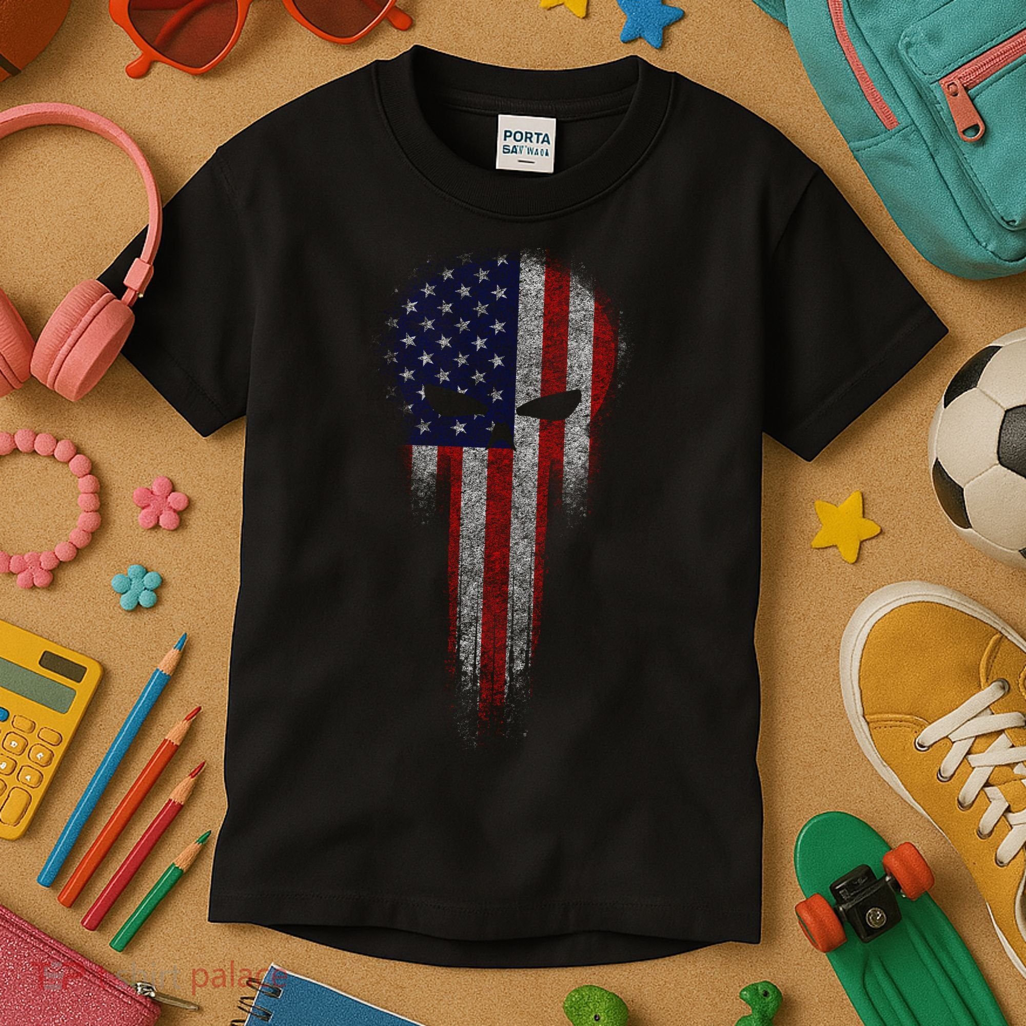 USA Grunge Skull Kids T-Shirt