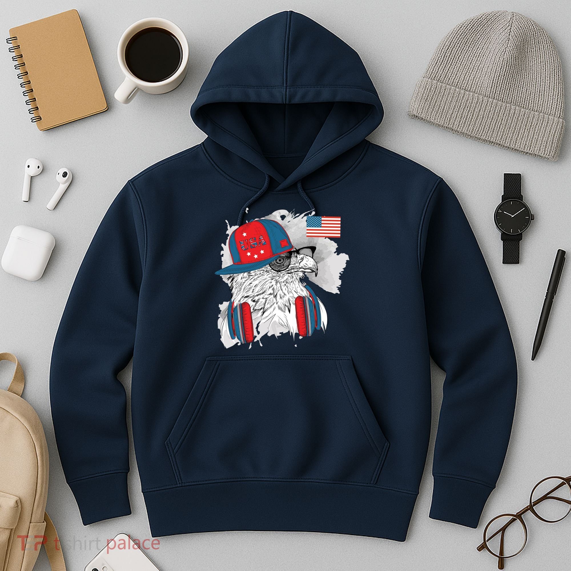 USA Hip Bald Eagle United States Flag Headphones Hoodie