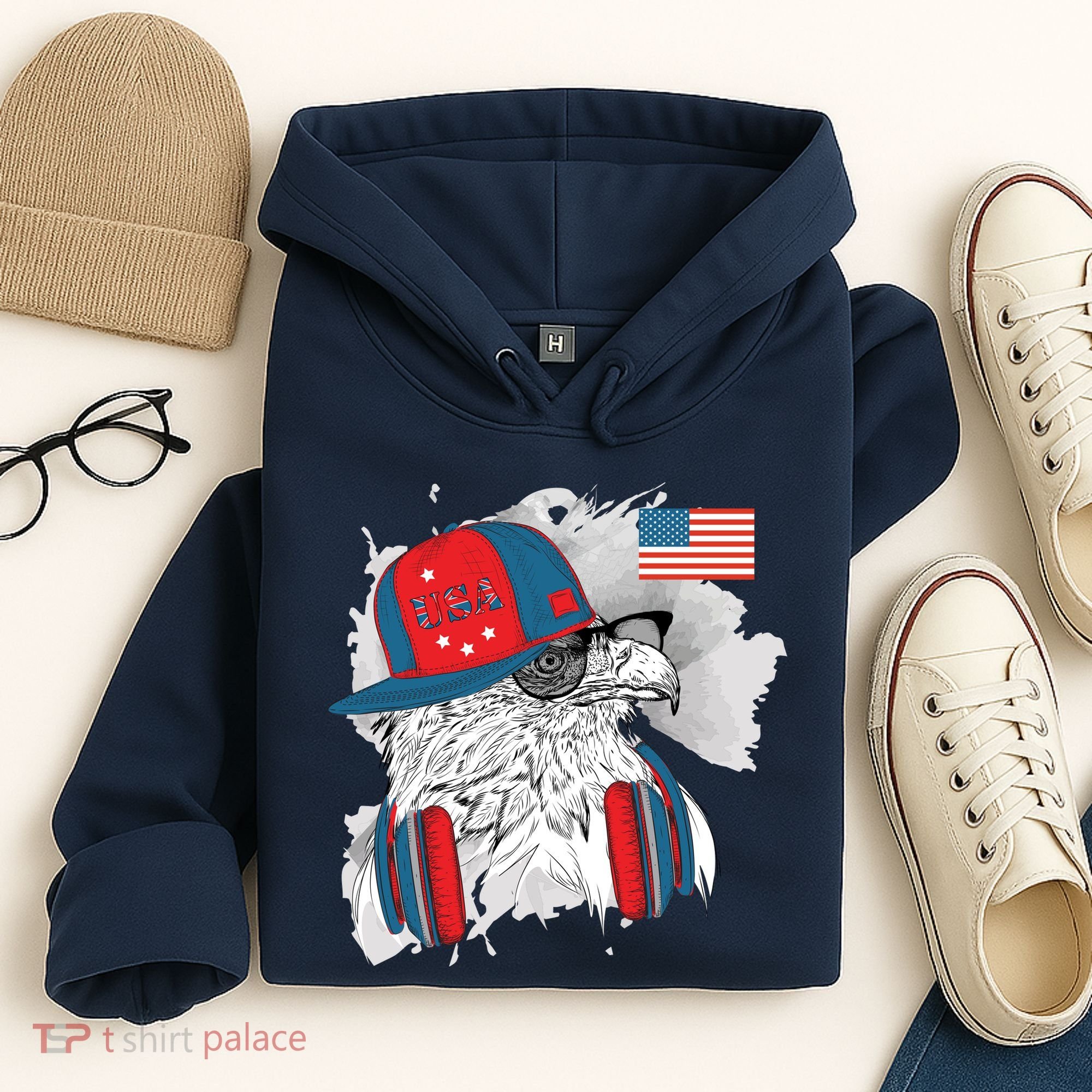 USA Hip Bald Eagle United States Flag Headphones Hoodie
