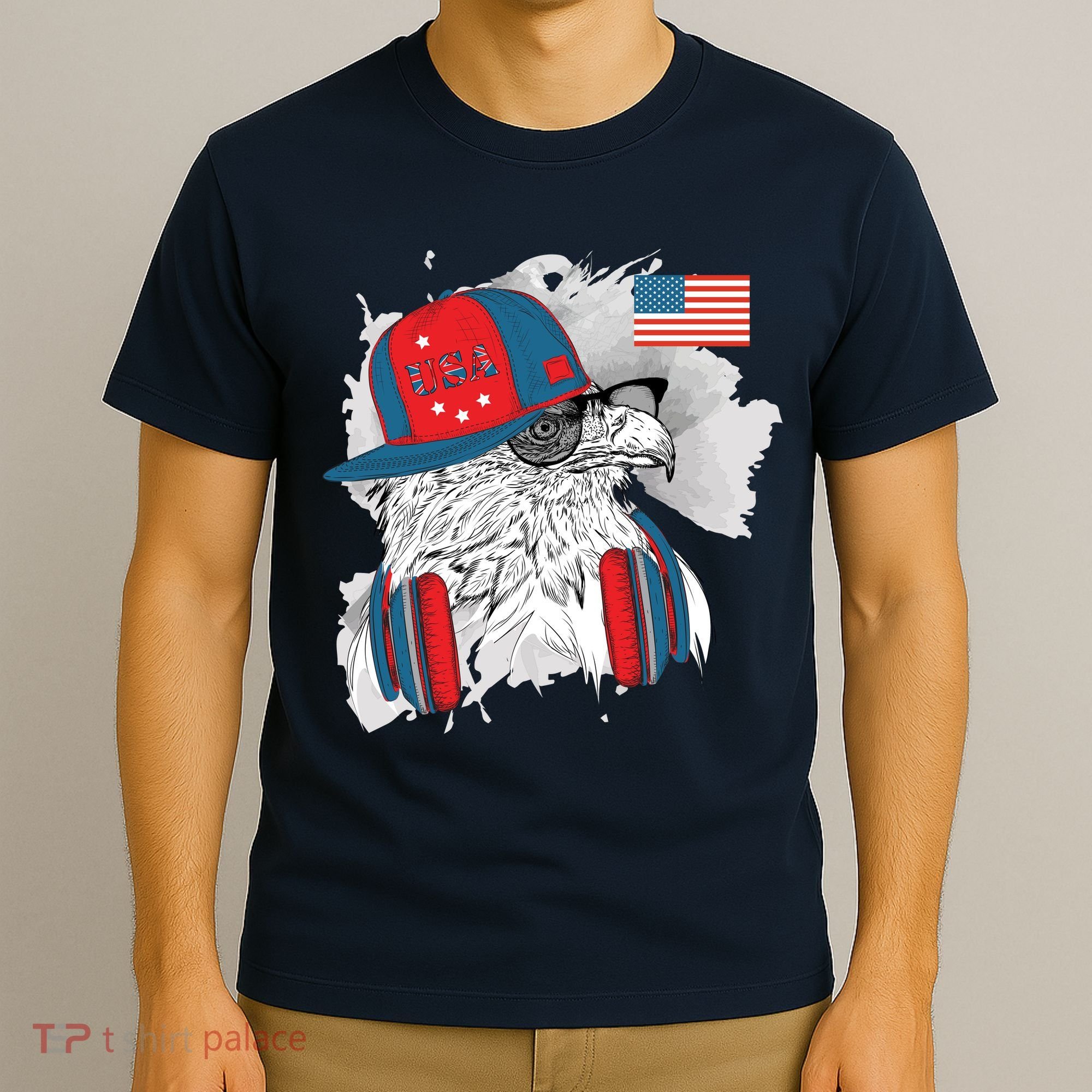 USA Hip Bald Eagle United States Flag Headphones T-Shirt