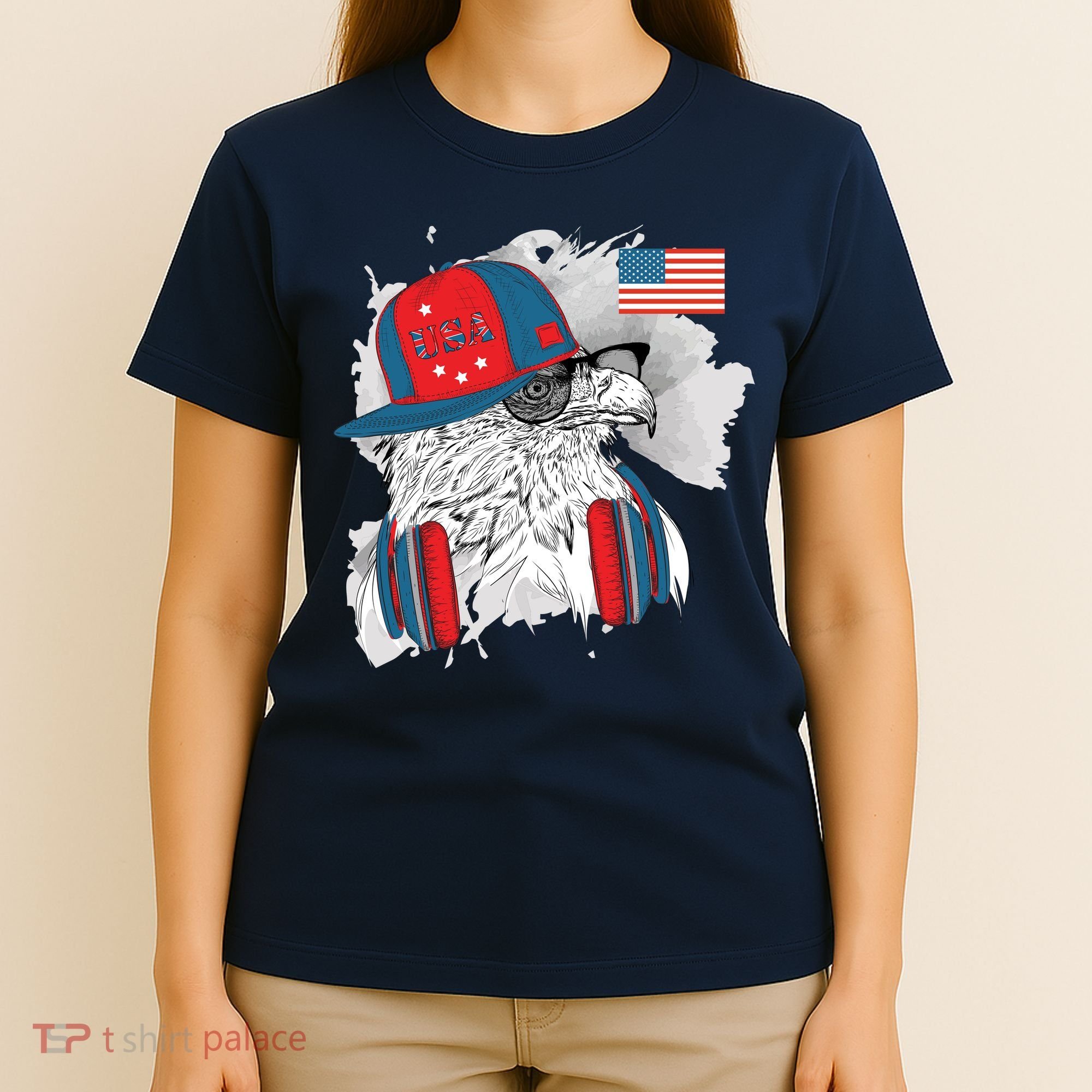 USA Hip Bald Eagle United States Flag Headphones T-Shirt