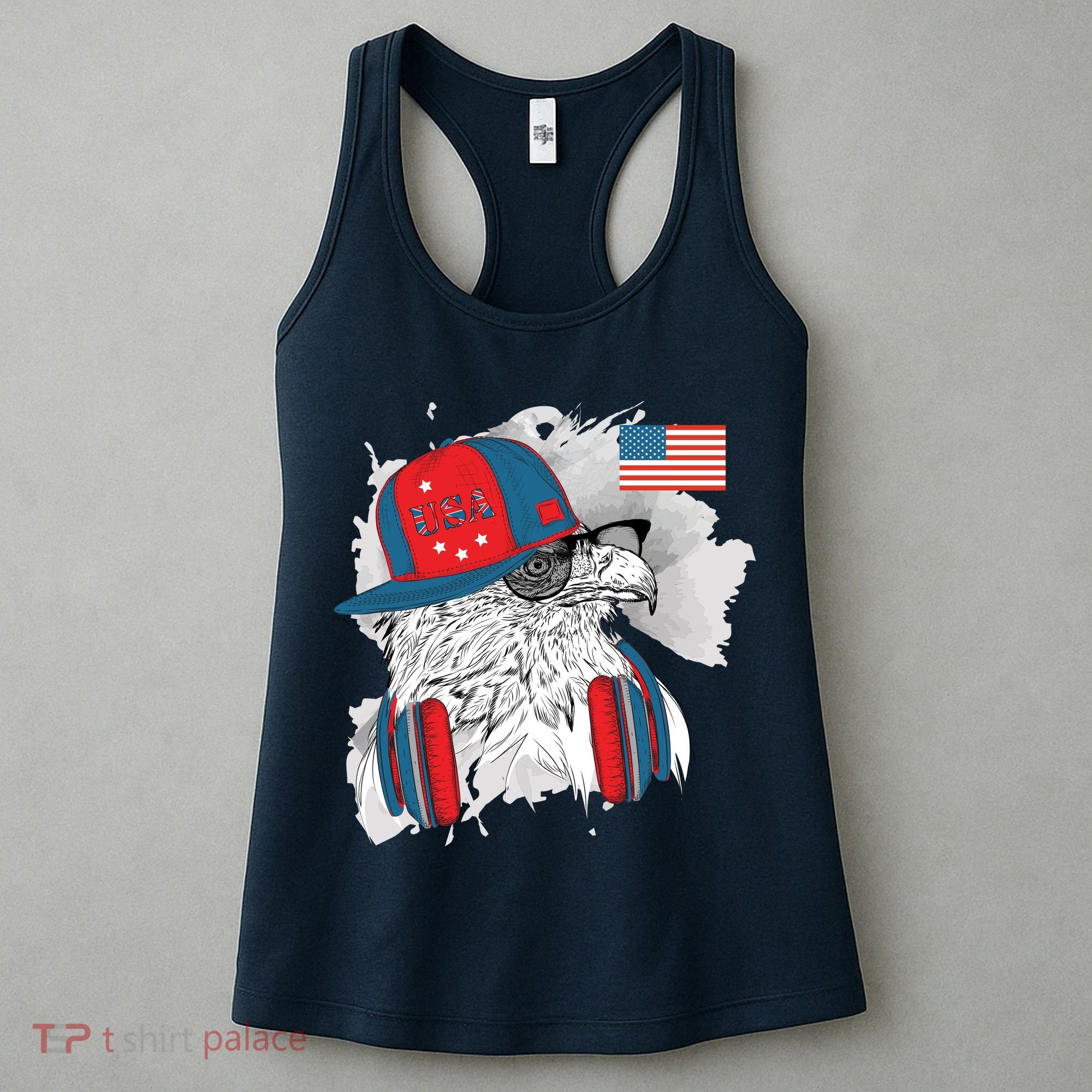 USA Hip Bald Eagle United States Flag Headphones Women's Tank Top